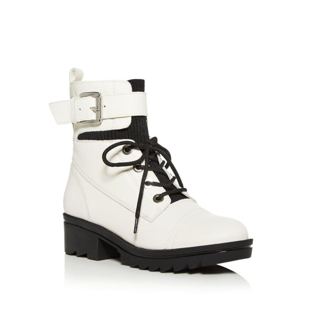 MARC FISHER LTD Womens Ivory 1" Platform Bristyn Leather Combat Boots 8.5 M